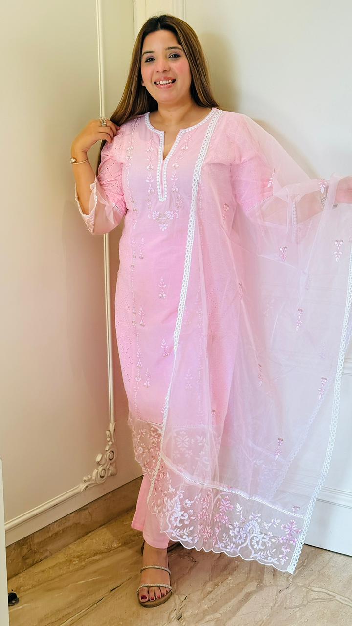 Aleeza Schiffli Set- Green, Pink